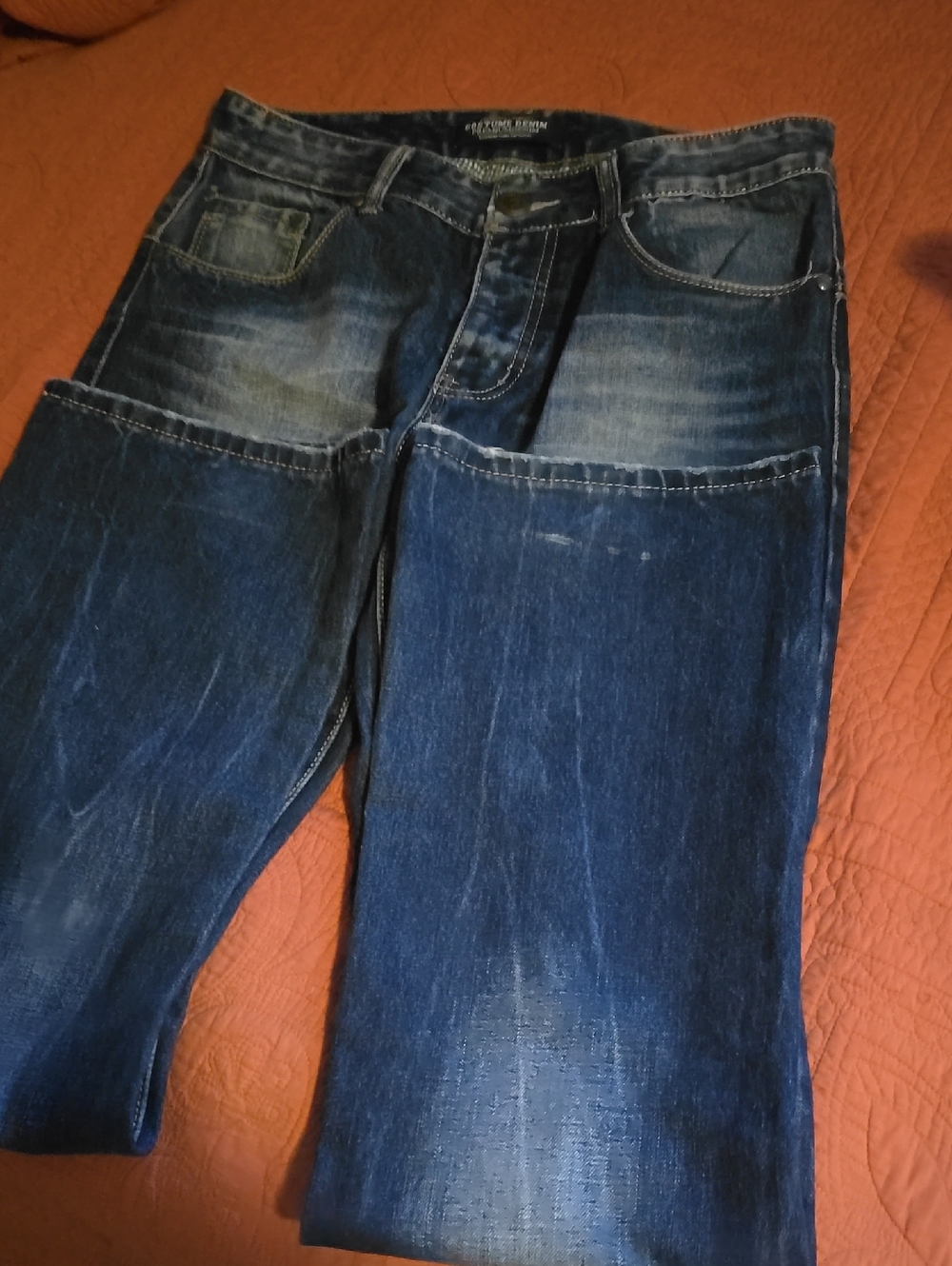 Relaxed Fit Men's Dark Blue Washed Jeans - Unbranded